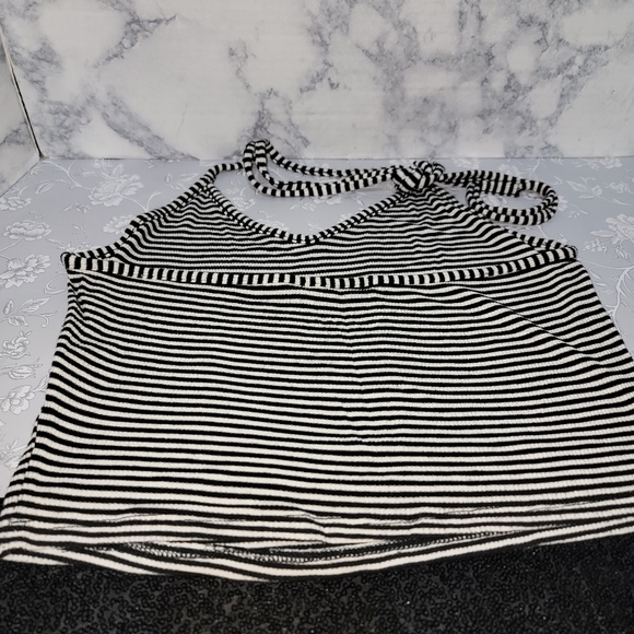 Acemi Halter Top Women's Medium Black and White Stripe Stretchy V-Neck Tank Top - Picture 4 of 6